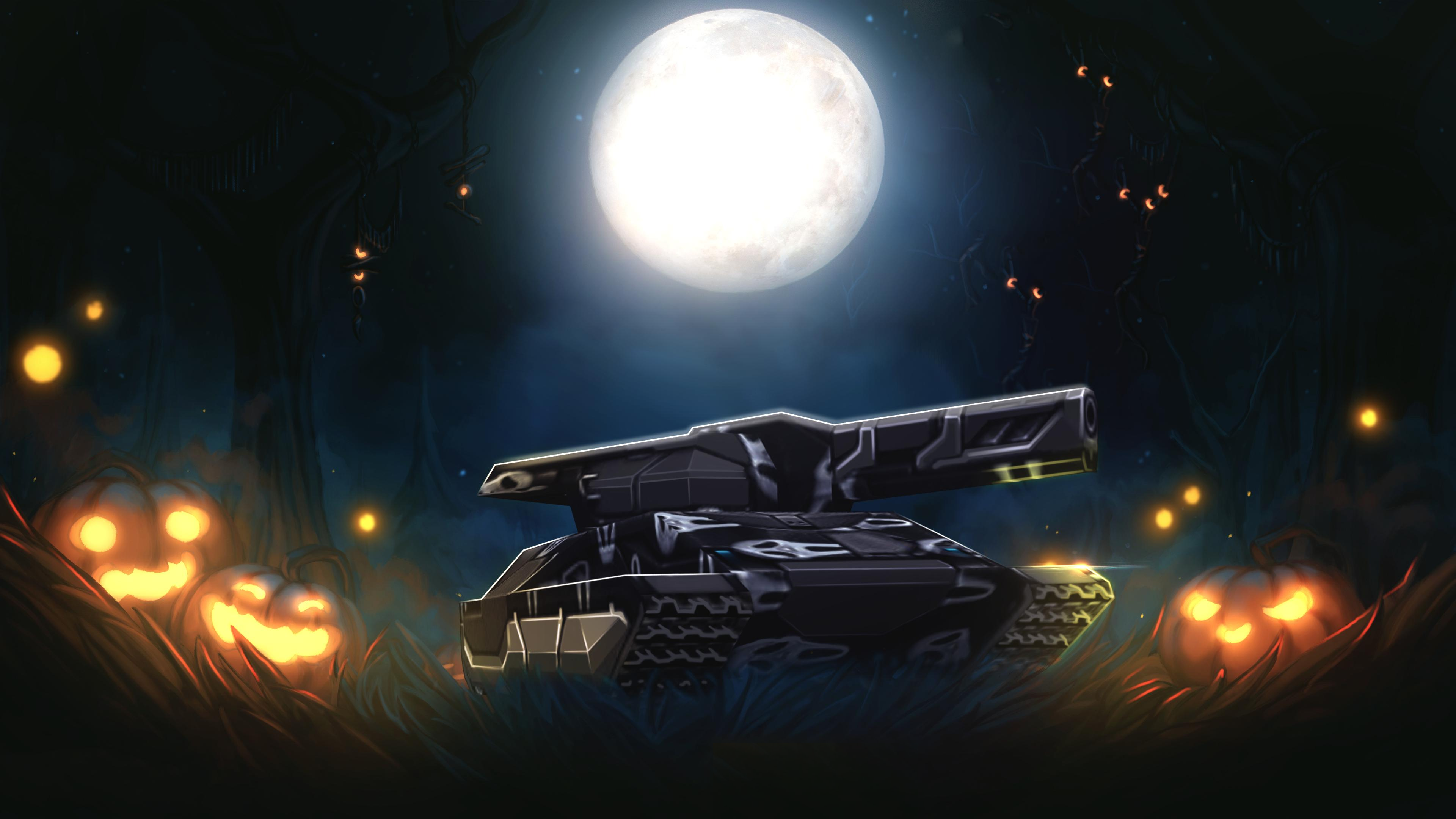 Prime Tanki Halloween battlefield under a full moon